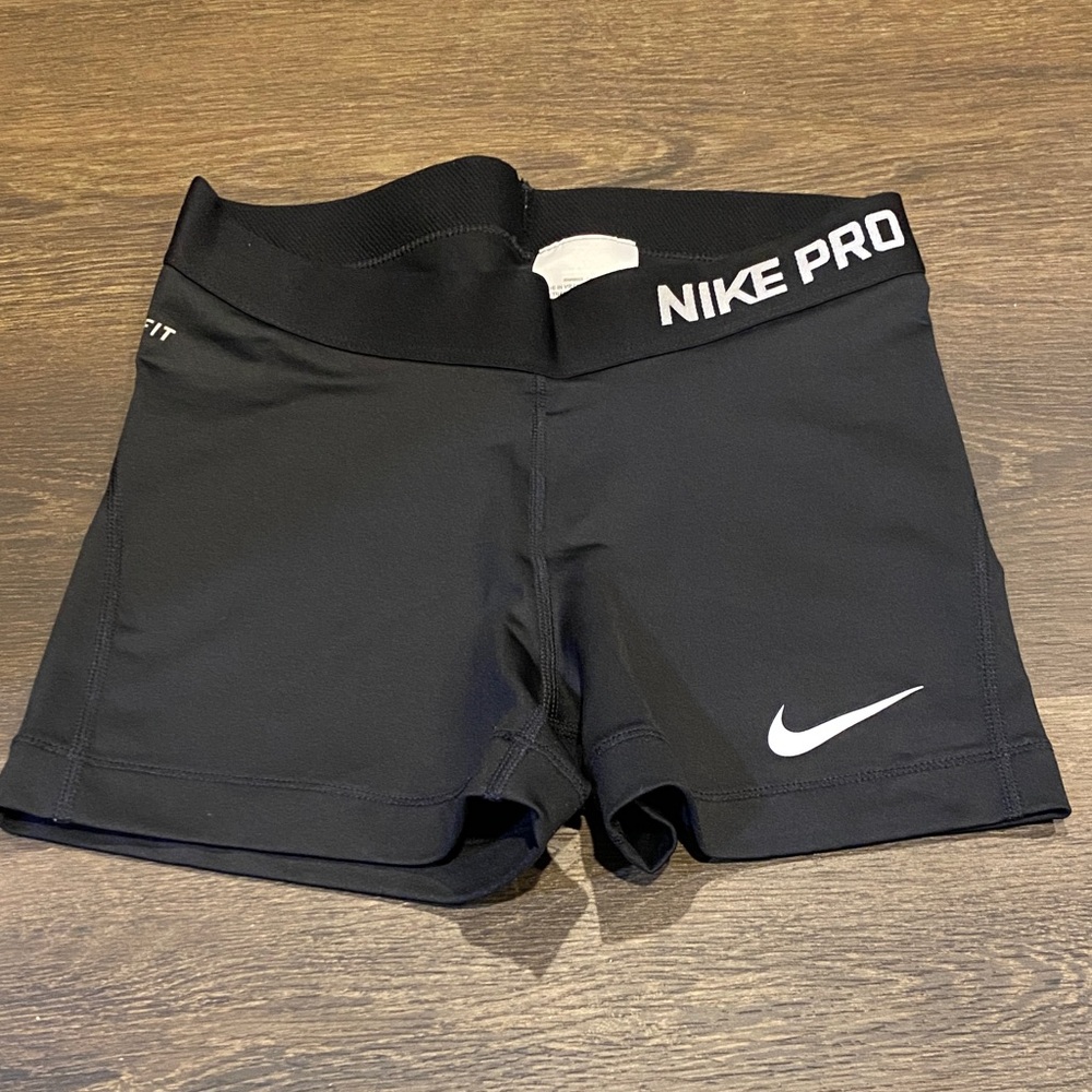 Nike Pro Black Athletic Shorts with White Logo